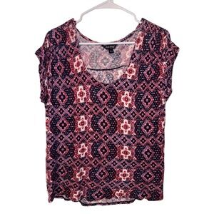 Lucky Brand Medallion Print Top Women Large Red Blue Boho Geometric 7W63252